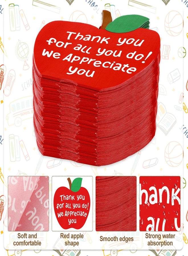 Whaline 100 Pack Back to School Napkins Red Apples Thank You Disposable Napkins We Appreciate You Paper Dinner Napkin for First Day School Teacher Appreciation Week Classroom Supplies Table Decor - Image 3